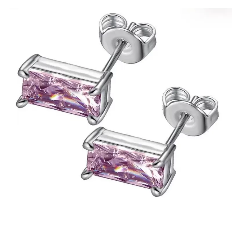 Женские серьги-гвоздики из стали EVERIOT SE-TG-0021, с прямоугольными фианитами