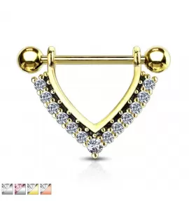 Штанга для пирсинга сосков из стали с подвеской и фианитами PiercedFish K11104