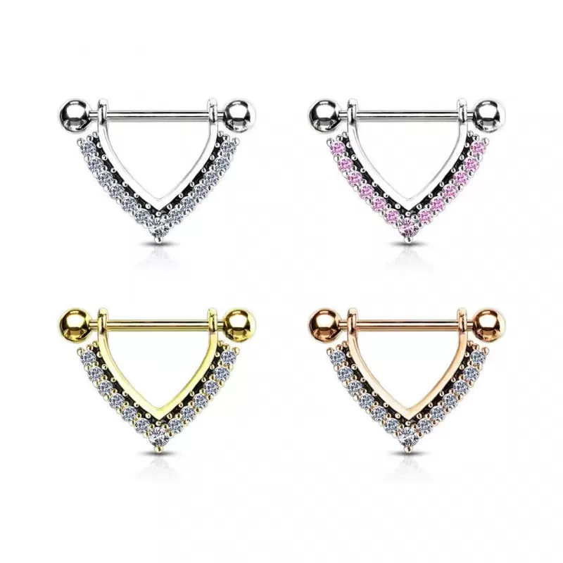 Штанга для пирсинга сосков из стали с подвеской и фианитами PiercedFish K11104