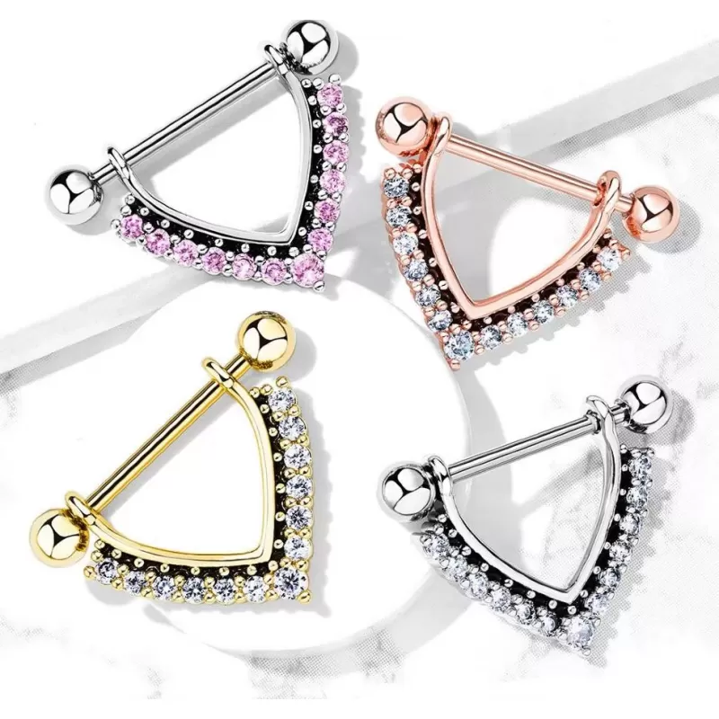 Штанга для пирсинга сосков из стали с подвеской и фианитами PiercedFish K11104