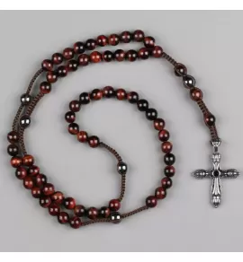 Мужской розарий из гематита и камня бычий глаз Everiot Select --LNS-3110 с крестом