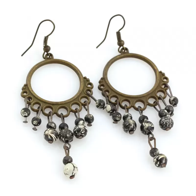 Серьги Indigo ING-RR-135 круглые с подвесками из бусин