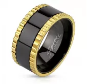 Мужское кольцо из стали крутящееся Spikes R-M3682 черное, глянцевое