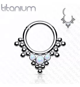 Кольцо кликер из титана с опалом Pirslab RHT59-OP17 серьга для пирсинга септума, трагуса и хеликса, брови, губ