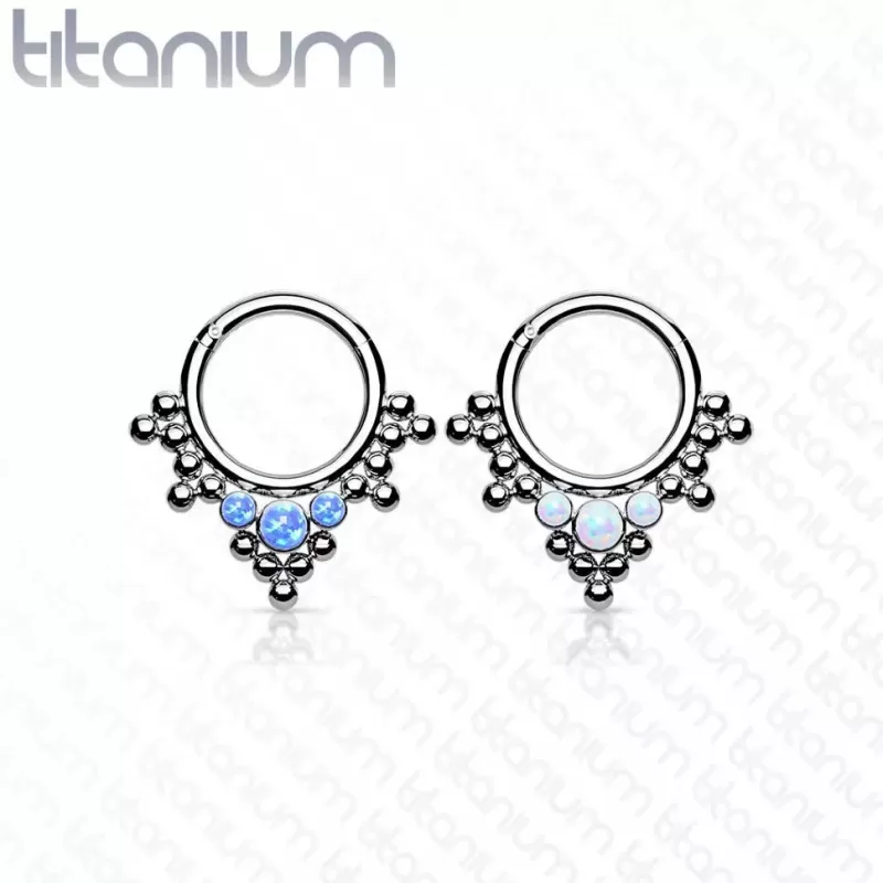 Кольцо кликер из титана с опалом Pirslab RHT59-OP17 серьга для пирсинга септума, трагуса и хеликса, брови, губ