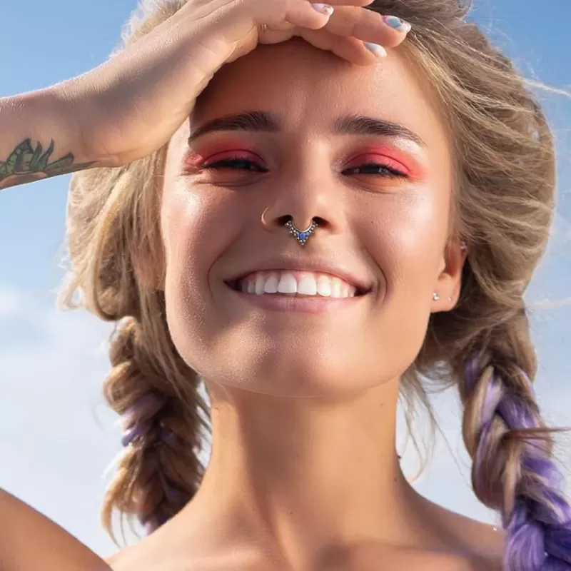 Кольцо кликер из титана с опалом Pirslab RHT59-OP17 серьга для пирсинга септума, трагуса и хеликса, брови, губ