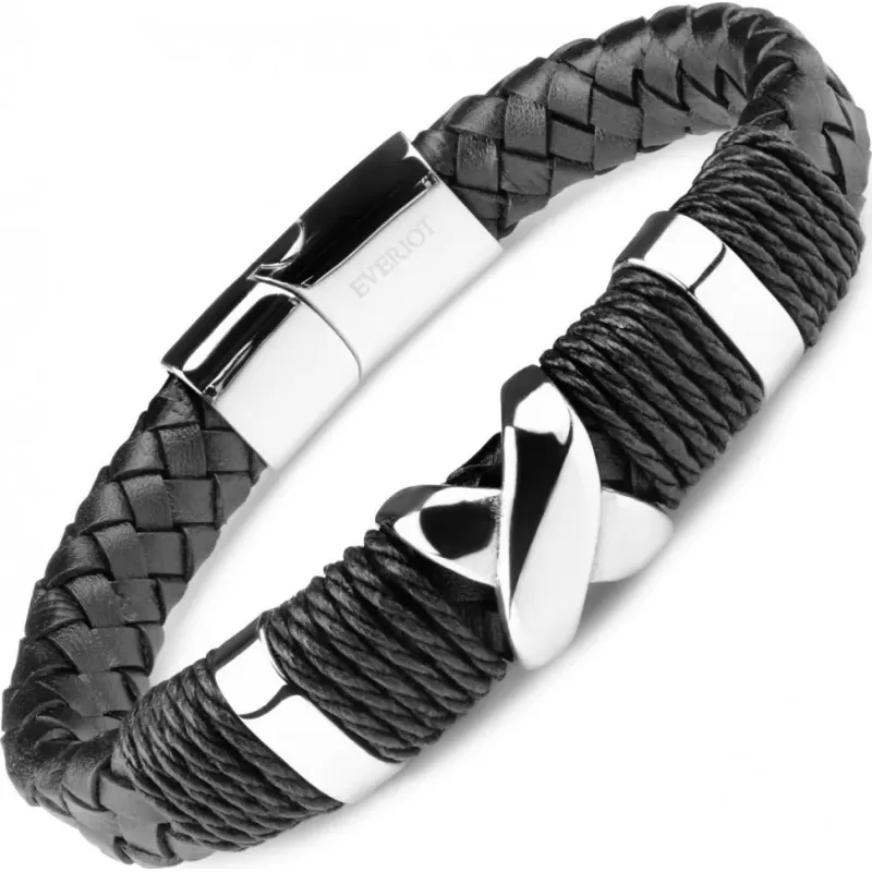 Черный кожаный мужской браслет Everiot SP-MJ-1504
