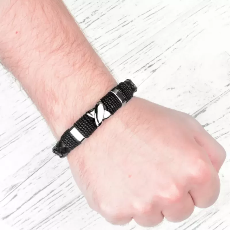 Черный кожаный мужской браслет Everiot SP-MJ-1504