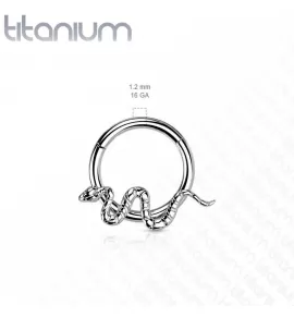 Пирсинг кольцо с кликером, из титана Pirslab RHT93, серьга с фигурой змеи для септума носа, хряща уха, хеликса, брови, губ, сосков