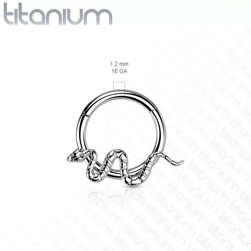 Пирсинг кольцо с кликером, из титана Pirslab RHT93, серьга с фигурой змеи для септума носа, хряща уха, хеликса, брови, губ, сосков