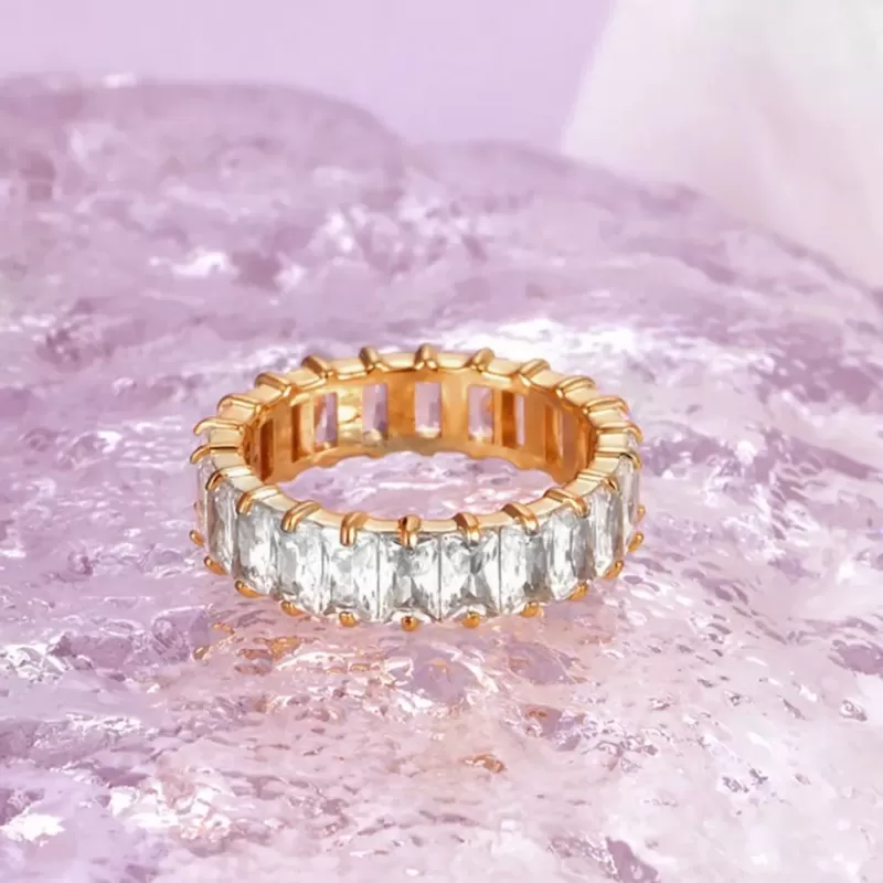 Женское кольцо дорожка из стали TATIC RSS-6709 покрытие розовое золото, с фианитами