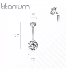 Пирсинг пупка банан Pirslab T23N052-Q из титана с фианитом