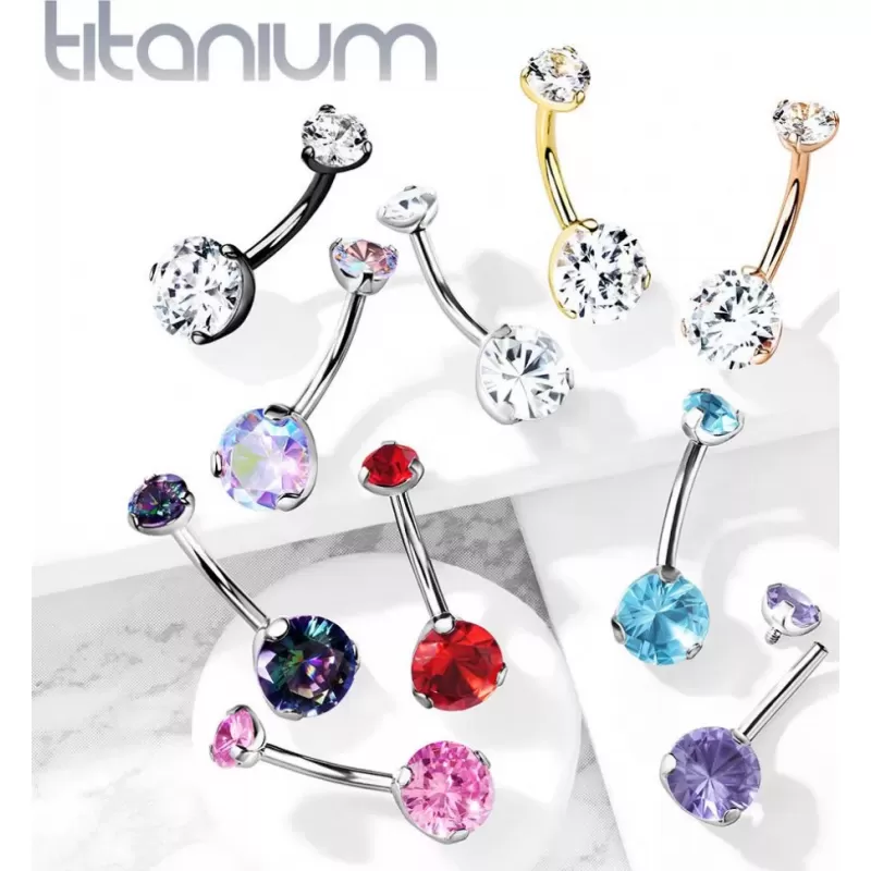 Пирсинг пупка банан Pirslab T23N052-Q из титана с фианитом