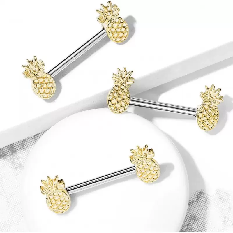 Штанга для пирсинга сосков "Ананасы" из стали PiercedFish KB087