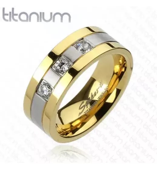 Мужское кольцо из титана Spikes R-TI-3566M двухцветное с фианитами