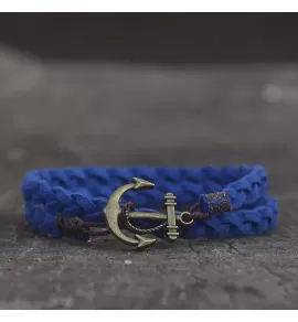 Замшевый браслет ANCHORSTUFF ANC-TR-3509 с якорем ярко-синий
