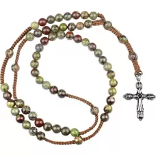 Мужской розарий Everiot Select --LNS-3111 из яшмы с крестом и бусинами "Дзи"