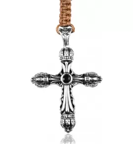 Мужской розарий Everiot Select --LNS-3111 из яшмы с крестом и бусинами "Дзи"