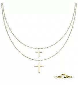 Двухслойное колье TATIC SNP-1497 из цепочек и подвесок в форме креста из стали