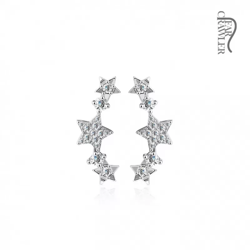 Серьги-зажимы вдоль мочки TATIC EL-03 в форме звезд с фианитами