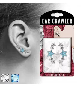 Серьги-зажимы вдоль мочки TATIC EL-03 в форме звезд с фианитами