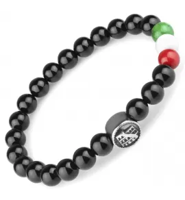 Браслет из черного агата "I love Italy" с итальянским флагом Everiot Select LNS-2289 на резинке