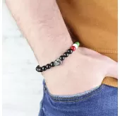 Браслет из черного агата "I love Italy" с итальянским флагом Everiot Select LNS-2289 на резинке