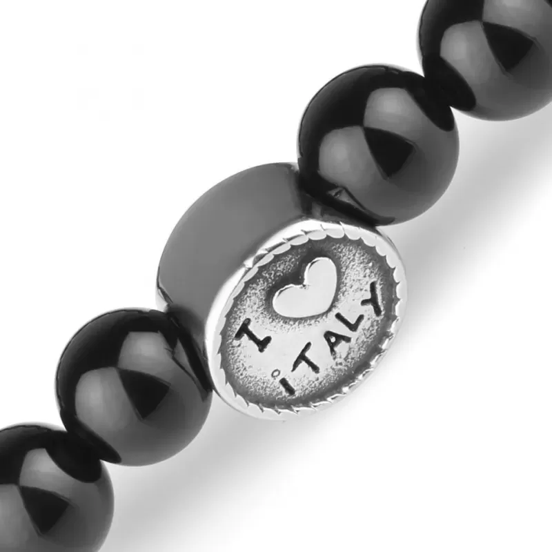 Браслет из черного агата "I love Italy" с итальянским флагом Everiot Select LNS-2289 на резинке