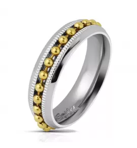 Стальное кольцо с вращающейся шариковой цепочкой Spikes R-M6005G золотистое