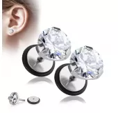 Серьги-гвоздики из стали PiercedFish PSFX-78 с прозрачным фианитом (фейк плаги)