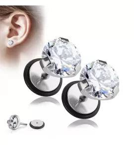 Серьги-гвоздики из стали PiercedFish PSFX-78 с прозрачным фианитом (фейк плаги)