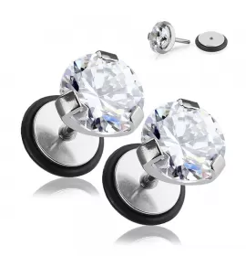 Серьги-гвоздики из стали PiercedFish PSFX-78 с прозрачным фианитом (фейк плаги)