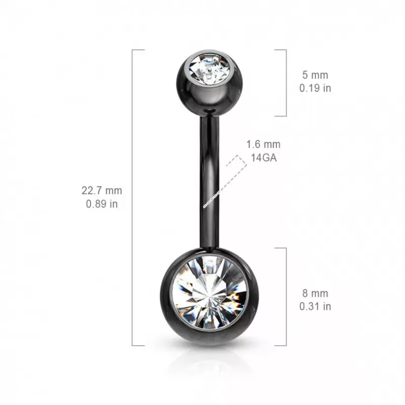 Стальная серьга банан для пирсинга пупка Piercedfish NT04-BC с фианитами