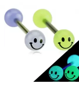 Штанга для пирсинга языка PiercedFish BG47-1416SM со смайликом, светящаяся в темноте