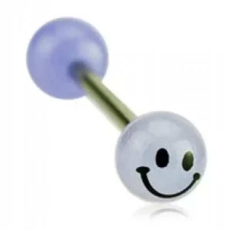 Штанга для пирсинга языка PiercedFish BG47-1416SM со смайликом, светящаяся в темноте