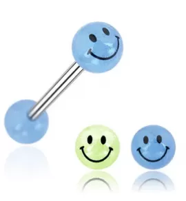 Штанга для пирсинга языка PiercedFish BG47-1416SM со смайликом, светящаяся в темноте