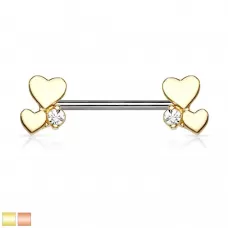 Штанга для пирсинга сосков "Сердечки" из стали с фианитом PiercedFish KB090
