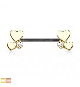 Штанга для пирсинга сосков "Сердечки" из стали с фианитом PiercedFish KB090