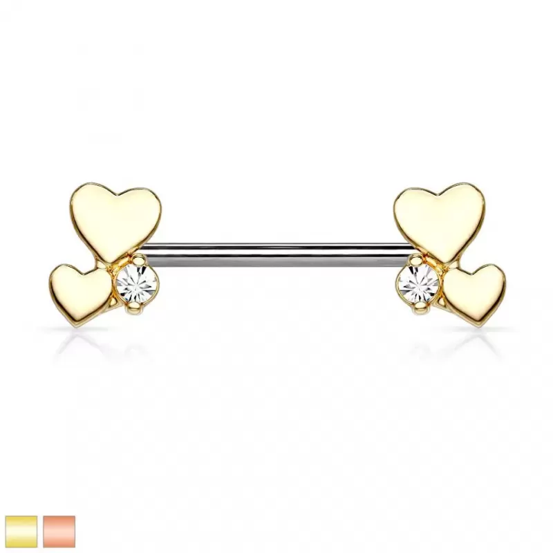 Штанга для пирсинга сосков "Сердечки" из стали с фианитом PiercedFish KB090