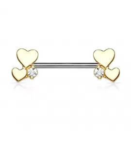 Штанга для пирсинга сосков "Сердечки" из стали с фианитом PiercedFish KB090