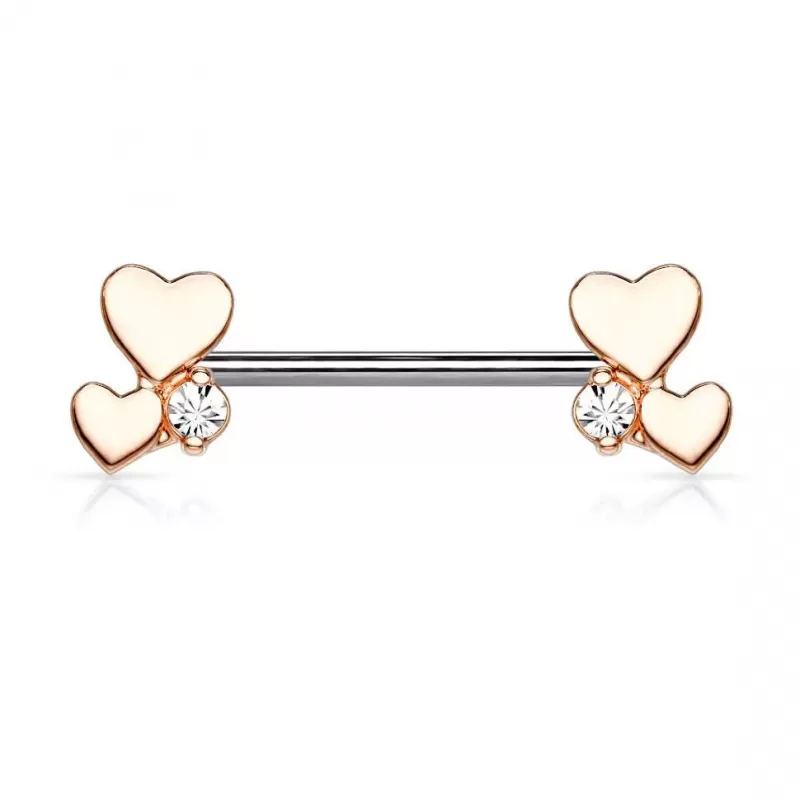 Штанга для пирсинга сосков "Сердечки" из стали с фианитом PiercedFish KB090