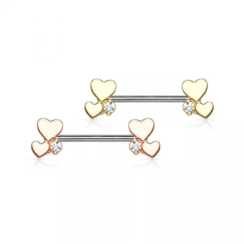 Штанга для пирсинга сосков "Сердечки" из стали с фианитом PiercedFish KB090