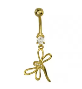 Стальная серьга банан для пирсинга пупка Everiot AAB-74TBBU с подвеской "Стрекоза"