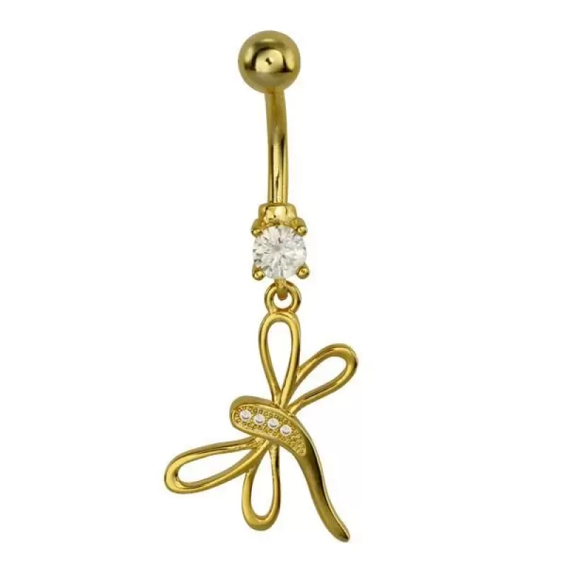 Стальная серьга банан для пирсинга пупка Everiot AAB-74TBBU с подвеской "Стрекоза"