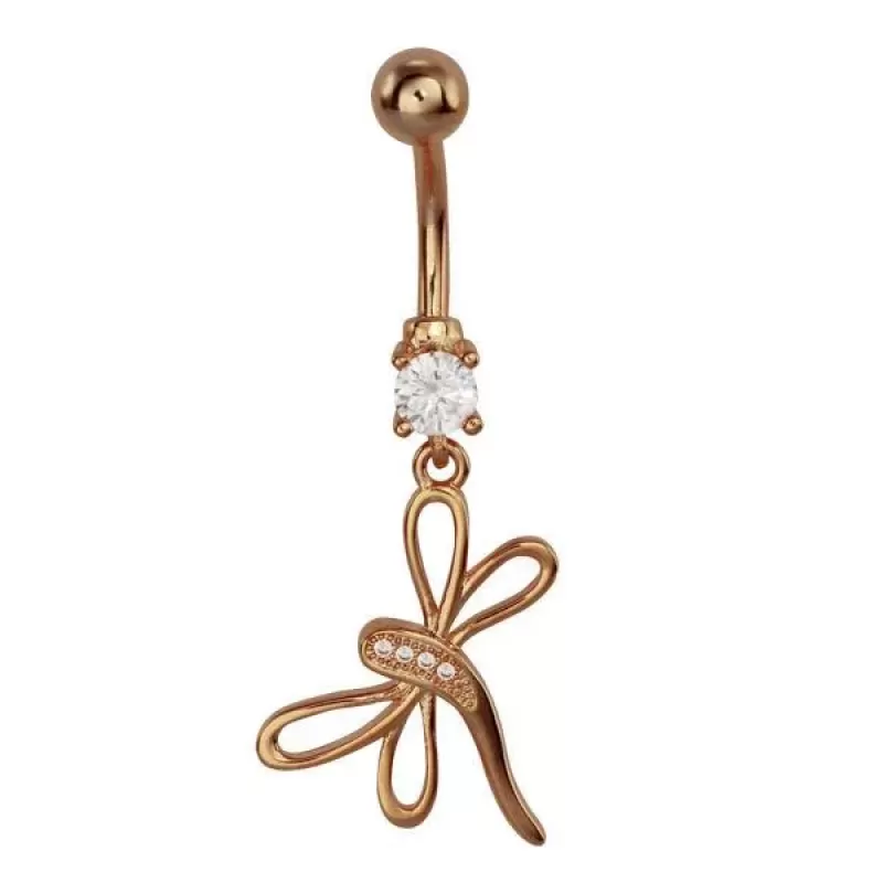 Стальная серьга банан для пирсинга пупка Everiot AAB-74TBBU с подвеской "Стрекоза"