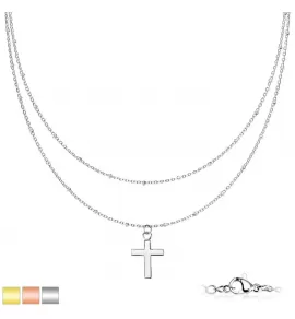 Двухслойное колье TATIC SNP-1498 из цепочек с подвеской в форме креста из стали