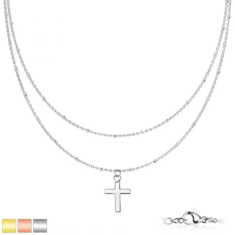 Двухслойное колье TATIC SNP-1498 из цепочек с подвеской в форме креста из стали