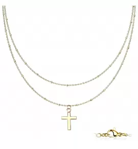 Двухслойное колье TATIC SNP-1498 из цепочек с подвеской в форме креста из стали
