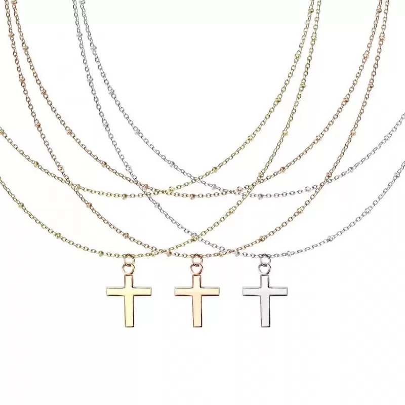 Двухслойное колье TATIC SNP-1498 из цепочек с подвеской в форме креста из стали