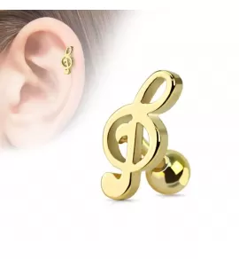 Серьга "Скрипичный ключ" для пирсинга трагуса (козелка), хеликса, хряща уха PiercedFish JA1015, микроштанга из стали